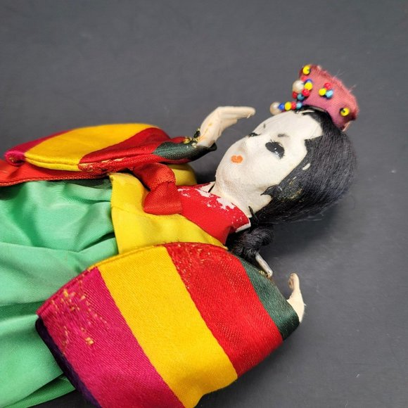 Vintage Korean Cultural Fabric Doll on Wooden Base 12" Tall Cr175 - Picture 3 of 6